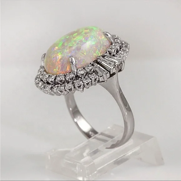 New Elegant 925 Silver Fire White Opal Ring - Picture 5 of 5
